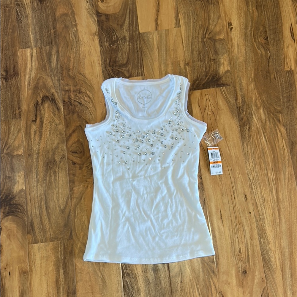 INC International Concepts Blue Embellished Fitted Tank Top